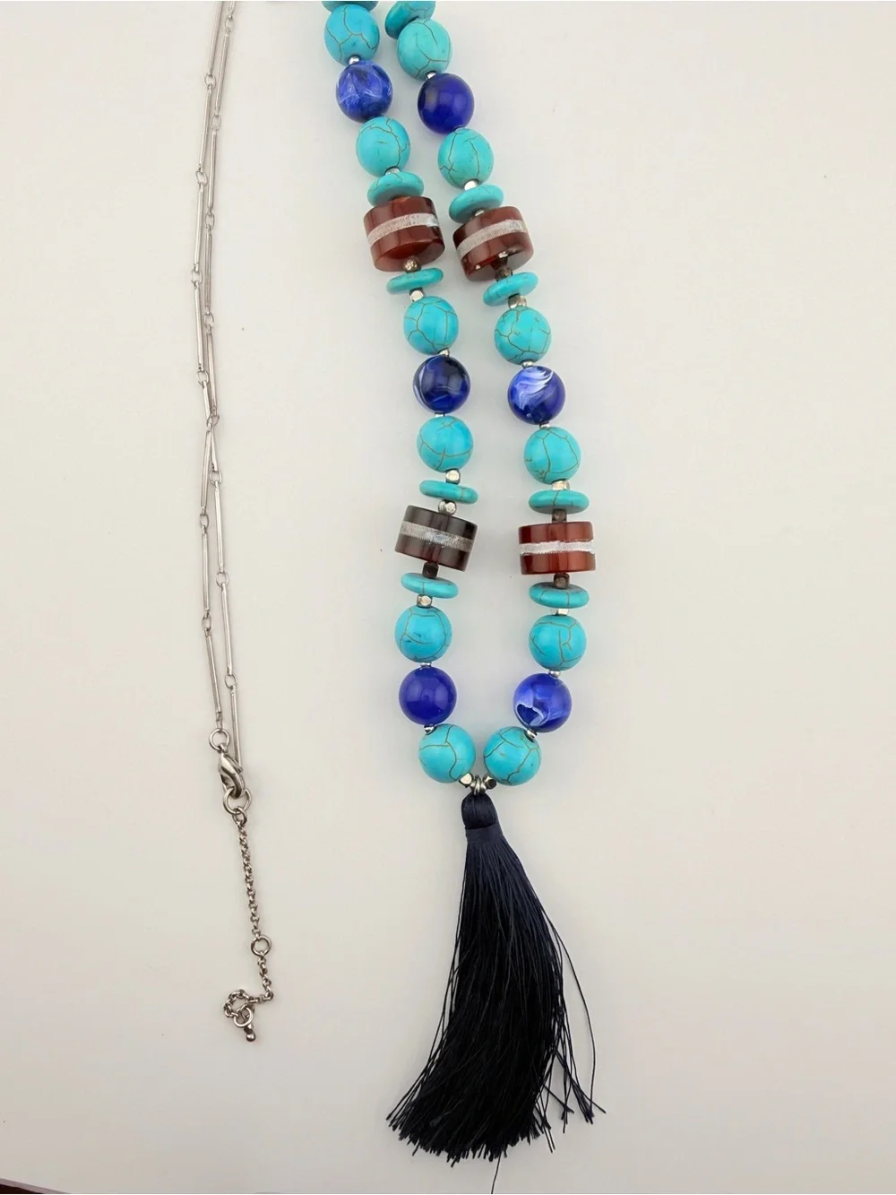 Boho Beaded Turquoise Statement Tassel Necklace